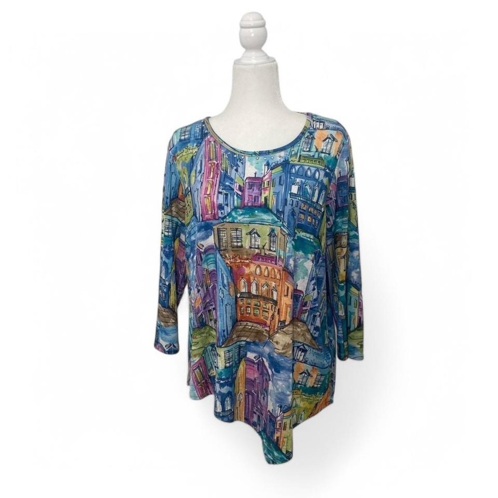 Colorful Cityscape Print Top